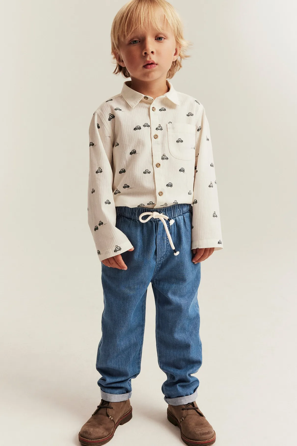 Kids blue denim trousers with drawstring
