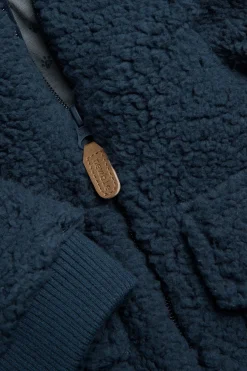 Kids blue pile jacket with bear embroidery