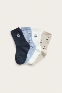 Kids blue sailing boat socks (4-pack)
