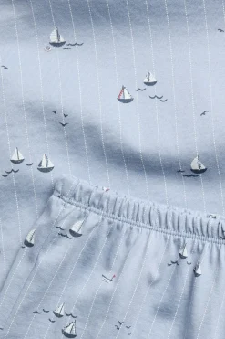 Kids blue sailing boat-themed pajama set