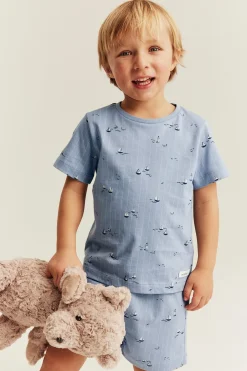 Kids blue sailing boat-themed pajama set