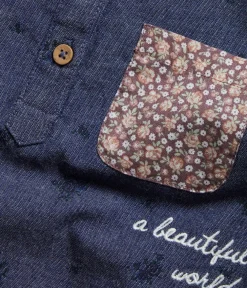 Kids blue shirt with embroidery