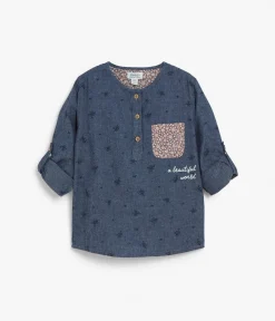 Kids blue shirt with embroidery