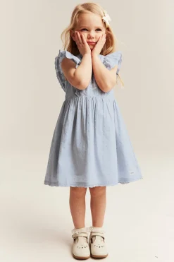 Kids blue short-sleeve frilled dress