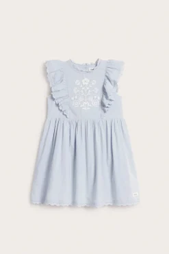 Kids blue short-sleeve frilled dress