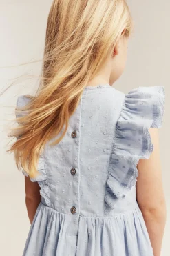 Kids blue short-sleeve frilled dress