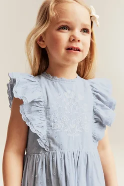 Kids blue short-sleeve frilled dress