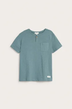 Kids blue slub knit T-shirt with pocket