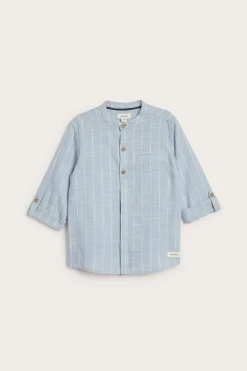 Kids blue striped shirt with band collar