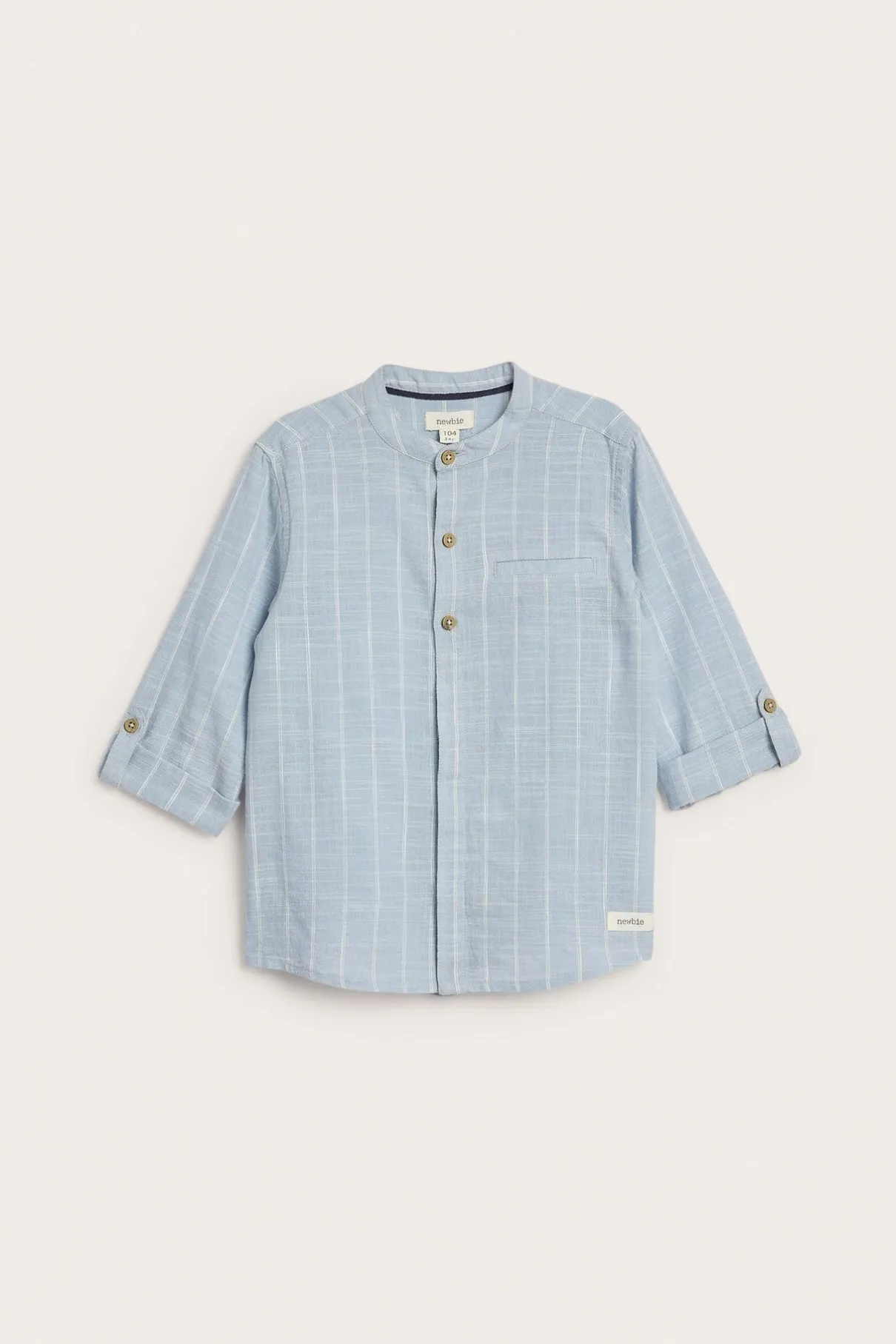 Kids blue striped shirt with band collar