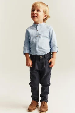 Kids blue striped shirt with band collar