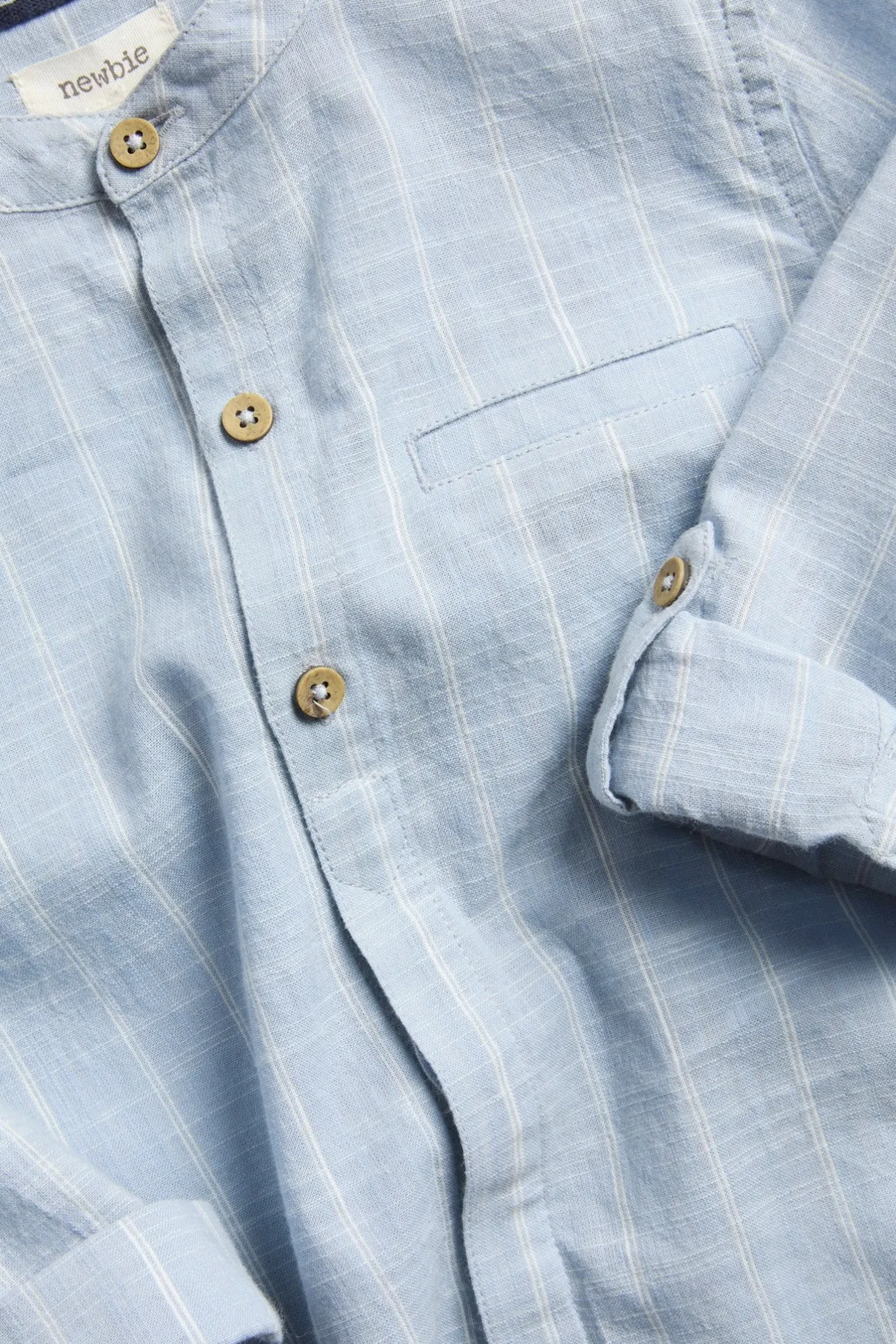 Kids blue striped shirt with band collar