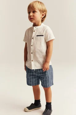 Kids blue striped woven shorts