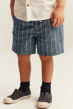 Kids blue striped woven shorts