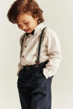 Kids blue woven trousers with suspenders