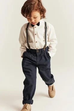 Kids blue woven trousers with suspenders