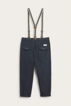 Kids blue woven trousers with suspenders