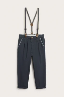 Kids blue woven trousers with suspenders