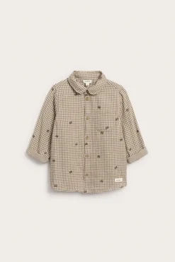 Kids checked shirt with teddy bear print