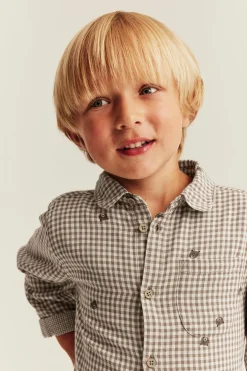 Kids checked shirt with teddy bear print
