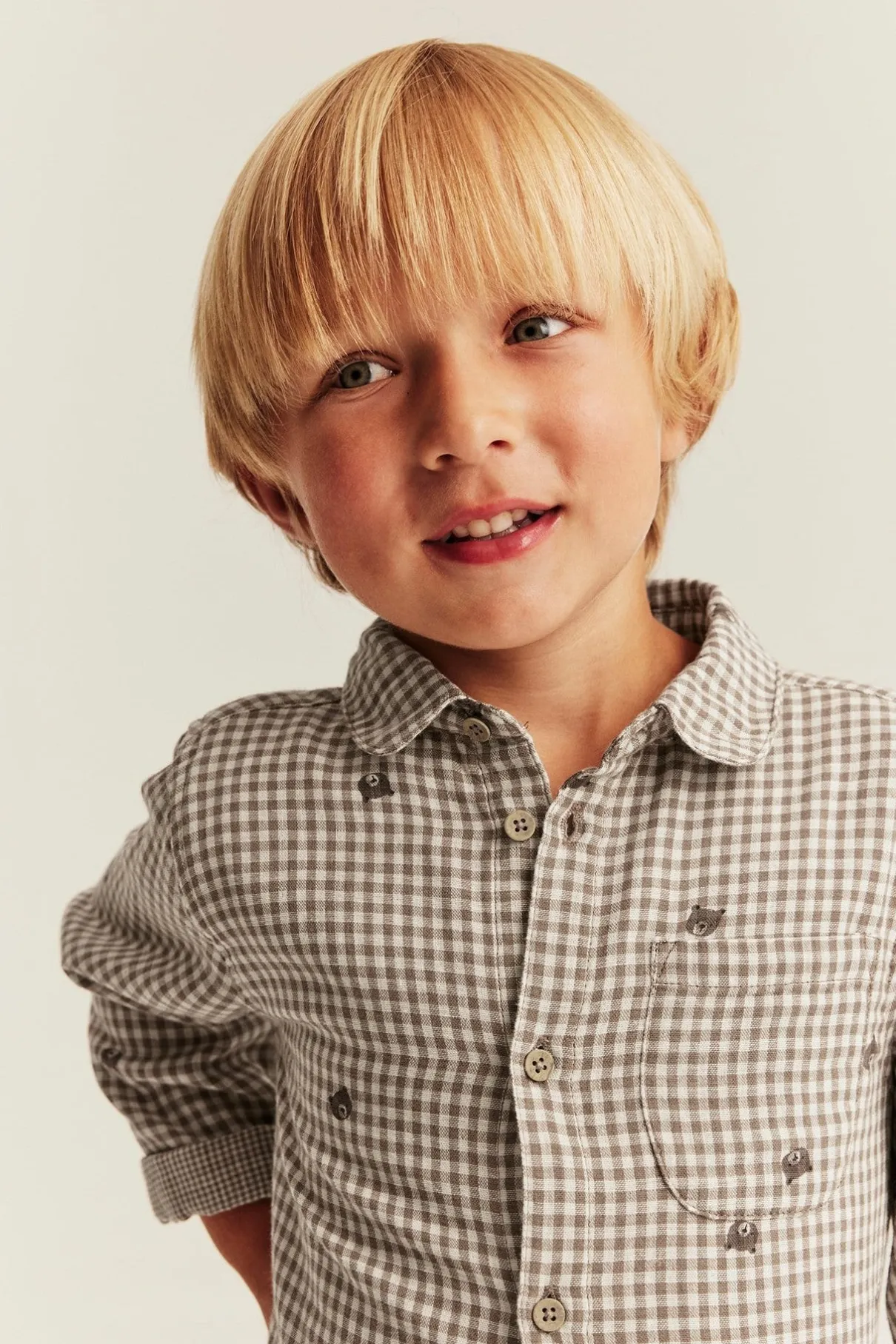 Kids checked shirt with teddy bear print
