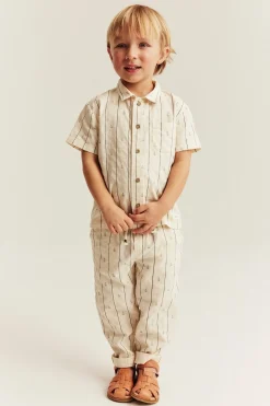 Kids cream striped trousers with sailboats