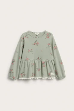 Kids green floral long-sleeve peplum top