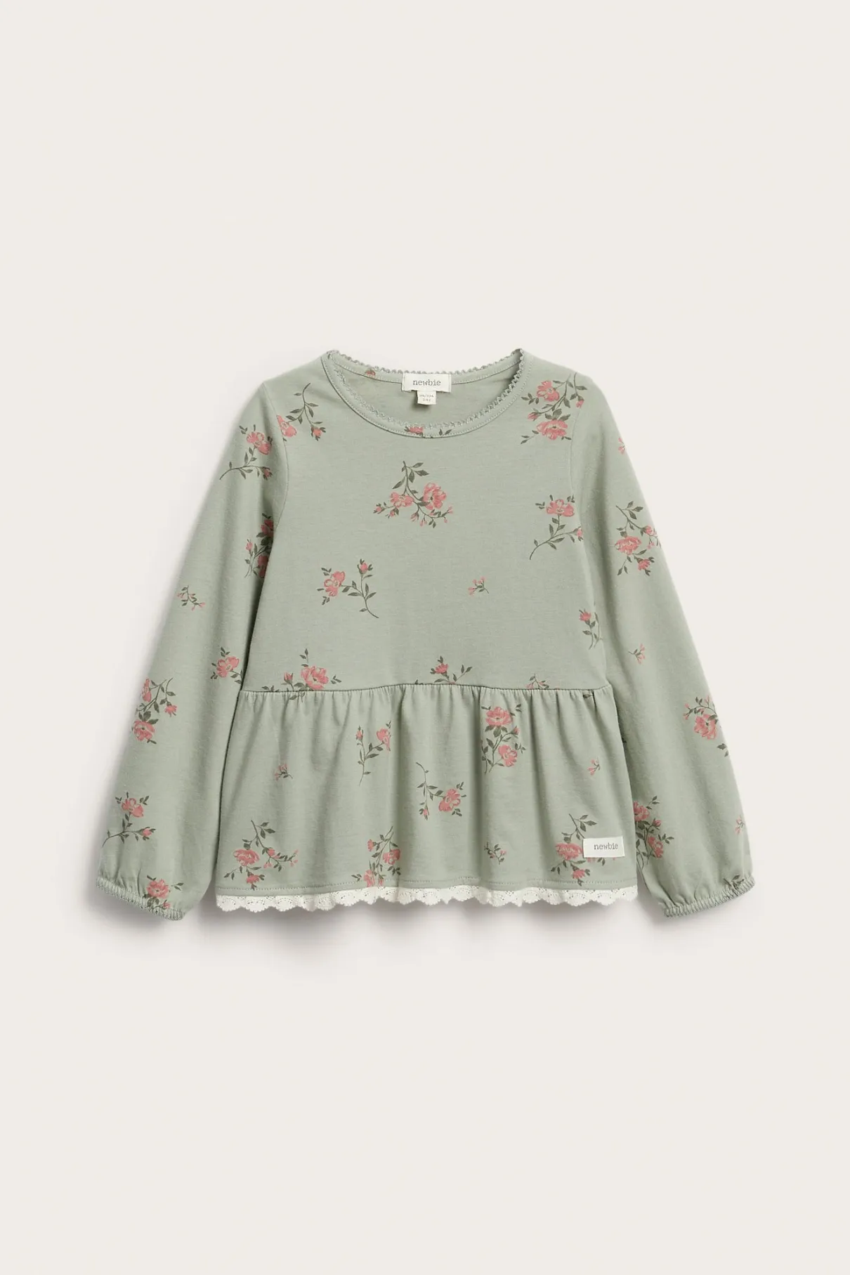 Kids green floral long-sleeve peplum top