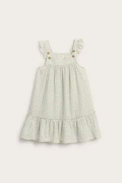 Kids green gingham woven dress