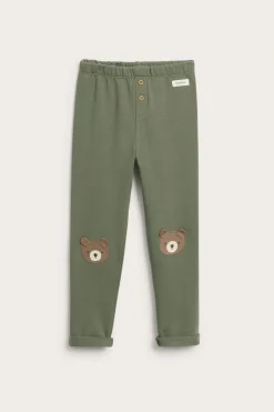 Kids green leggings with bear knees