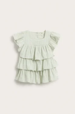 Kids green woven blouse with frills