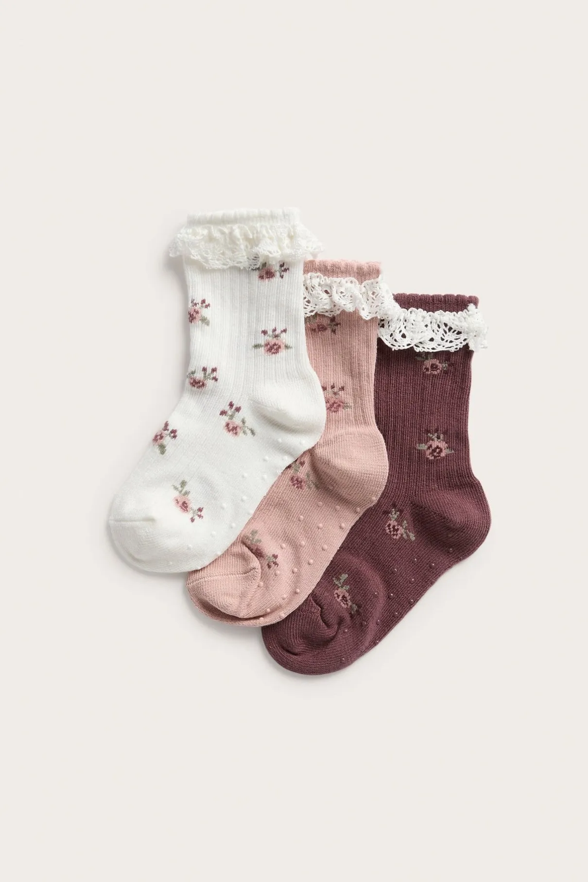 Kids 3-pack socks with floral pattern