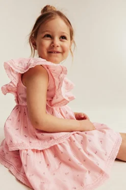 Kids pink floral frilled dress