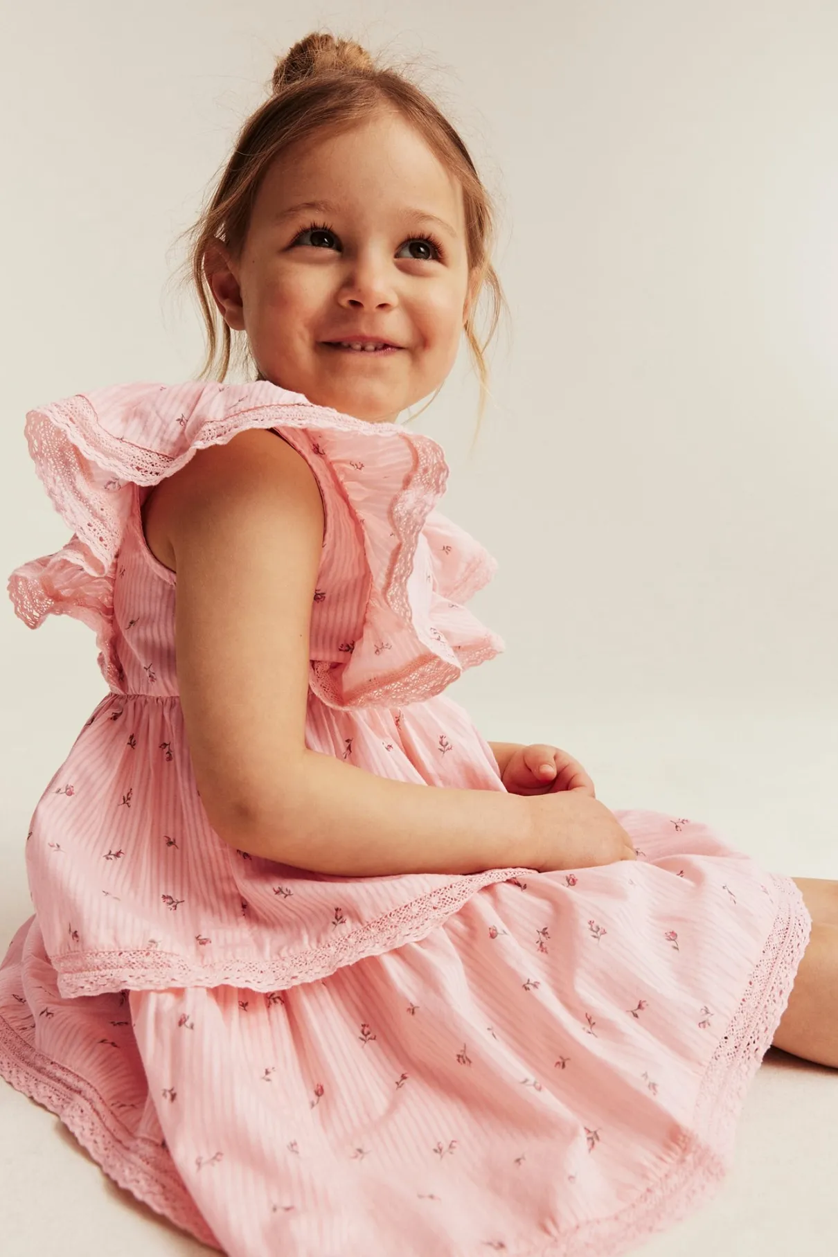 Kids pink floral frilled dress