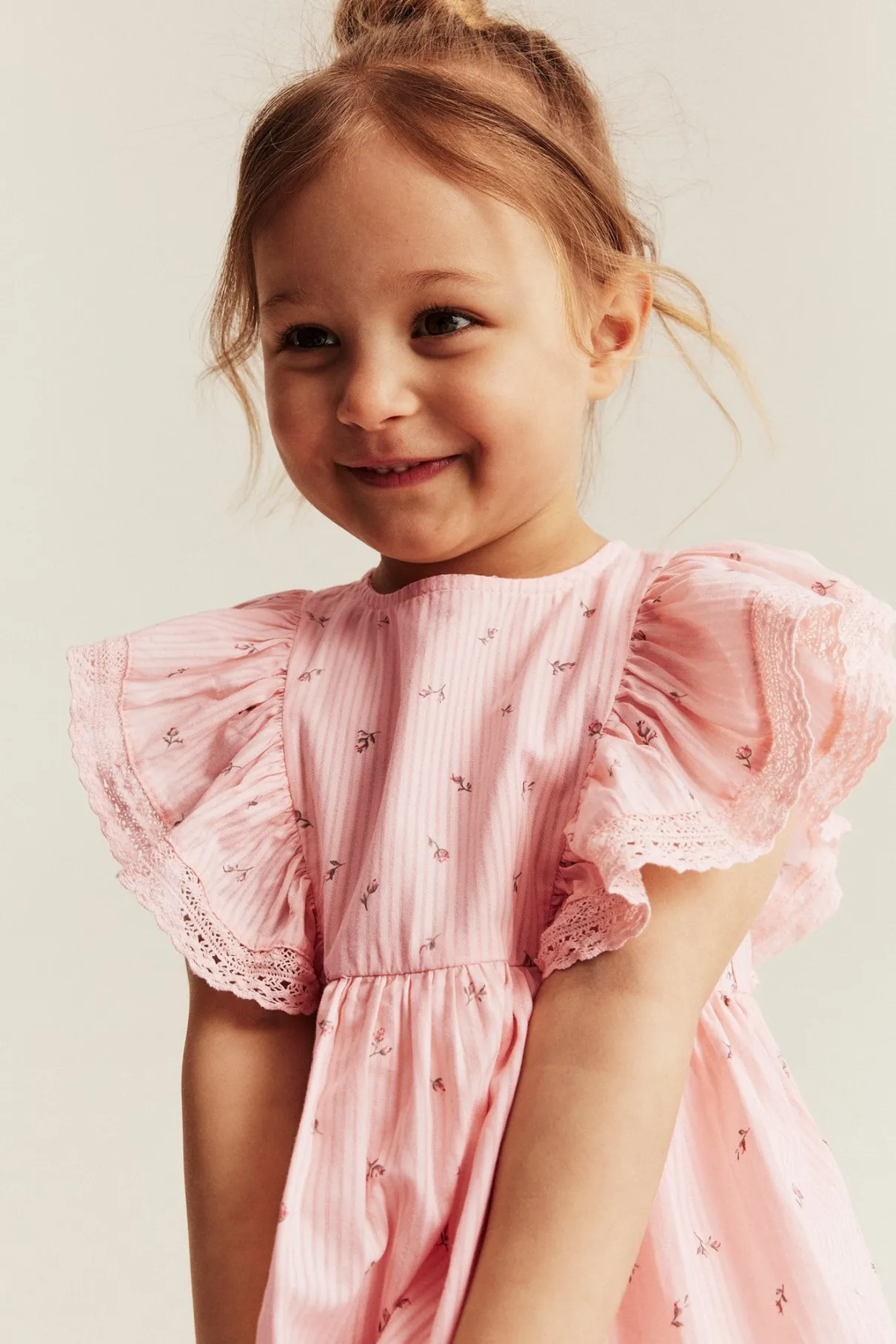 Kids pink floral frilled dress