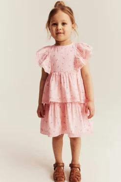 Kids pink floral frilled dress