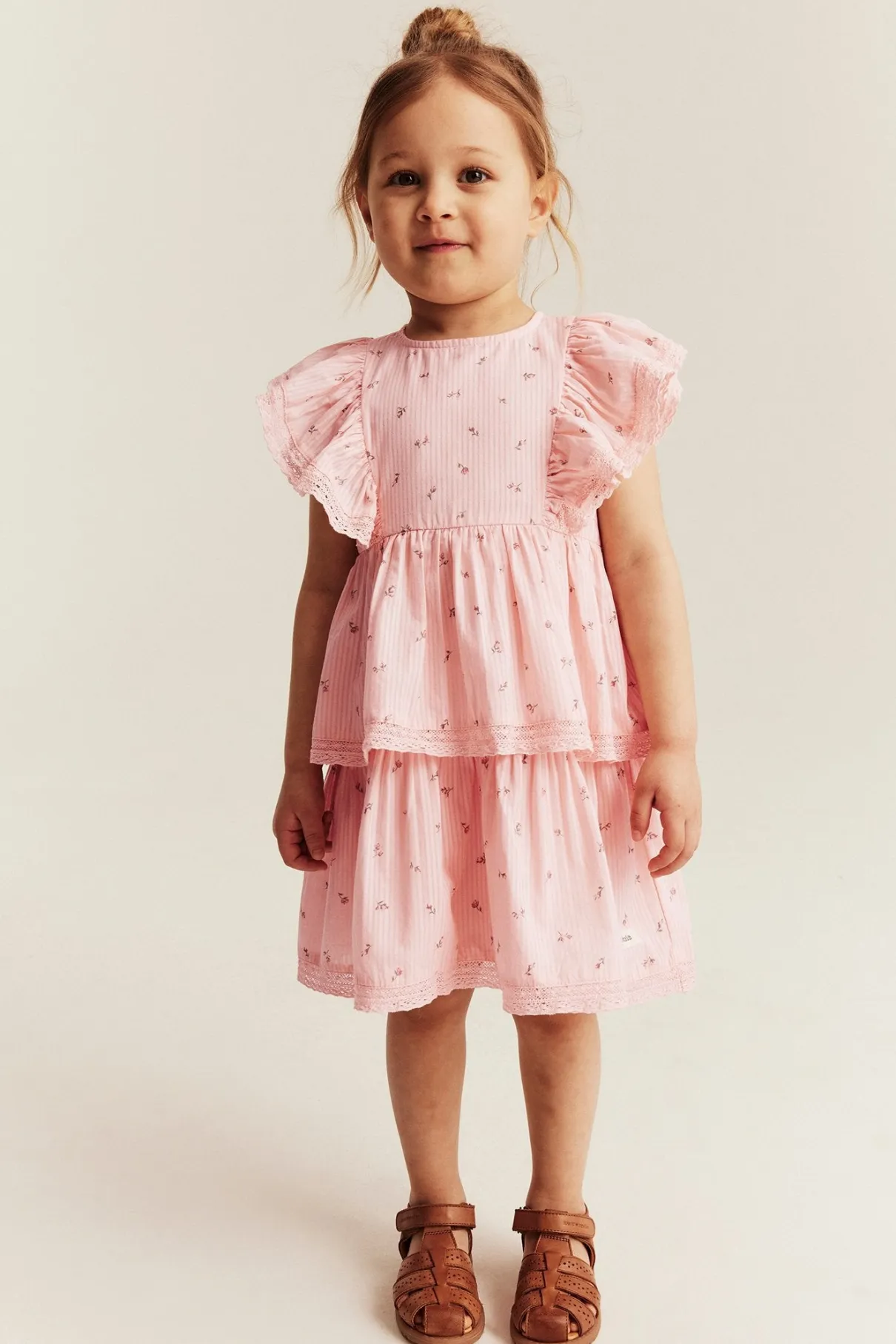 Kids pink floral frilled dress