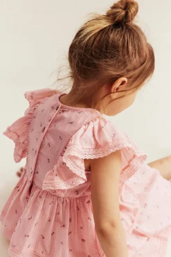 Kids pink floral frilled dress