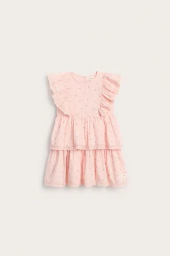 Kids pink floral frilled dress