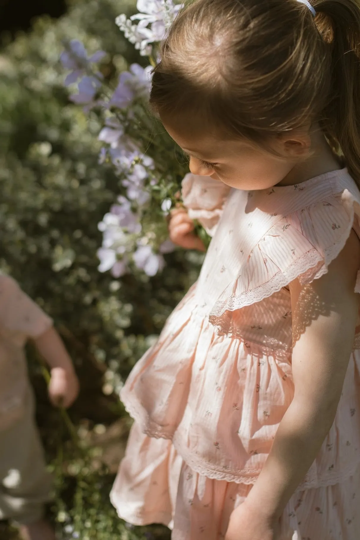 Kids pink floral frilled dress