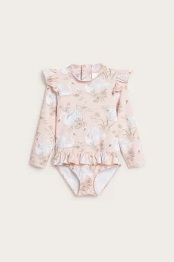 Kids pink swan UV swimsuit