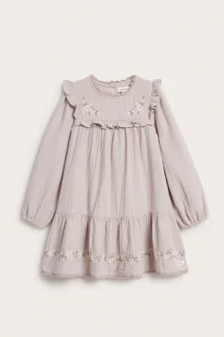 Kids purple floral woven frill dress