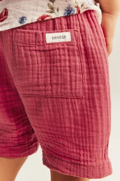 Kids red muslin shorts