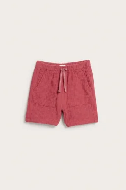 Kids red muslin shorts