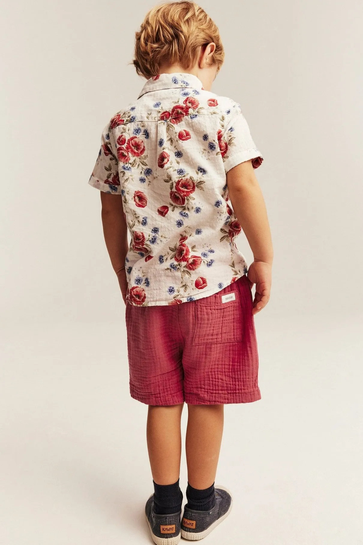 Kids red muslin shorts