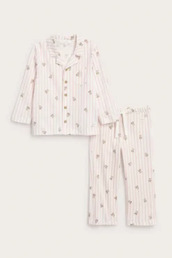 Kids striped pajamas with teddy bear motif