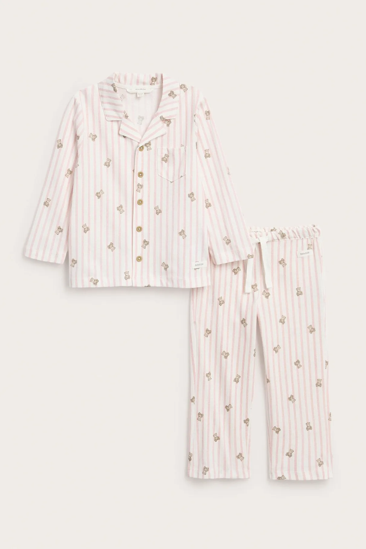 Kids striped pajamas with teddy bear motif