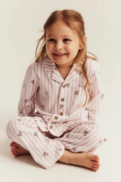 Kids striped pajamas with teddy bear motif