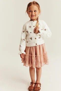 Kids white floral embroidery cardigan