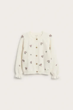 Kids white floral embroidery cardigan